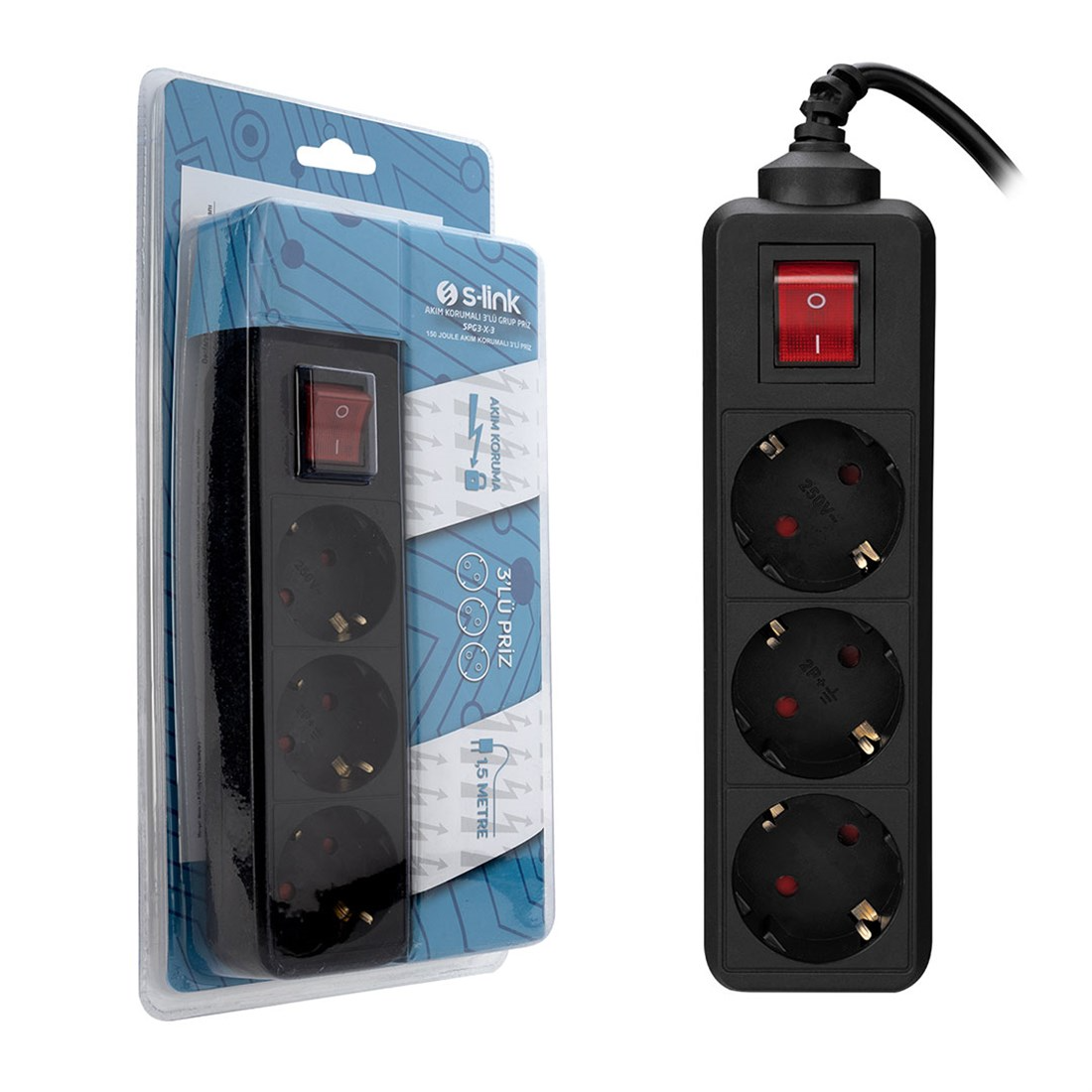 Brixgo Gabon  - 1.5m 3 Way Current Cor.Box Black Socket 