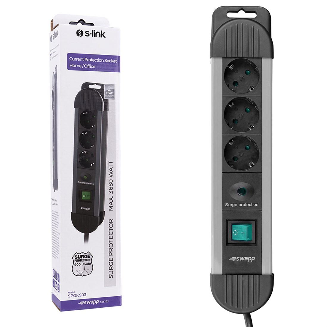 Brixgo Fiji Islands  - 3 Way Current Cor. Gray Socket Multiplexer 1.5m 3G1.5mm2 900 Joule 