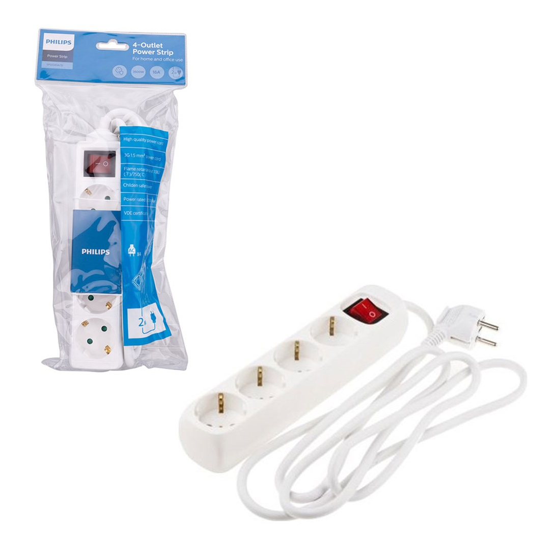 Brixgo Gabon  - 4 Way Child Proof White Socket Multiplexer with Full Copper Cable 2mt 