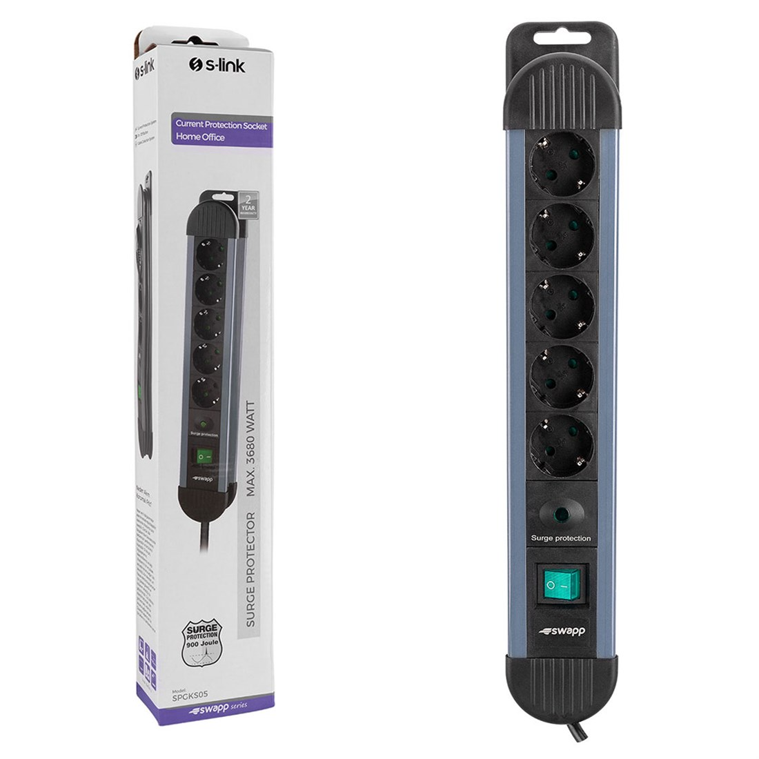 Brixgo French Southern Territories  - 5 Way Current Cor. Gray Socket Multiplexer 1.5m 3G1.5mm2 900 Joule 