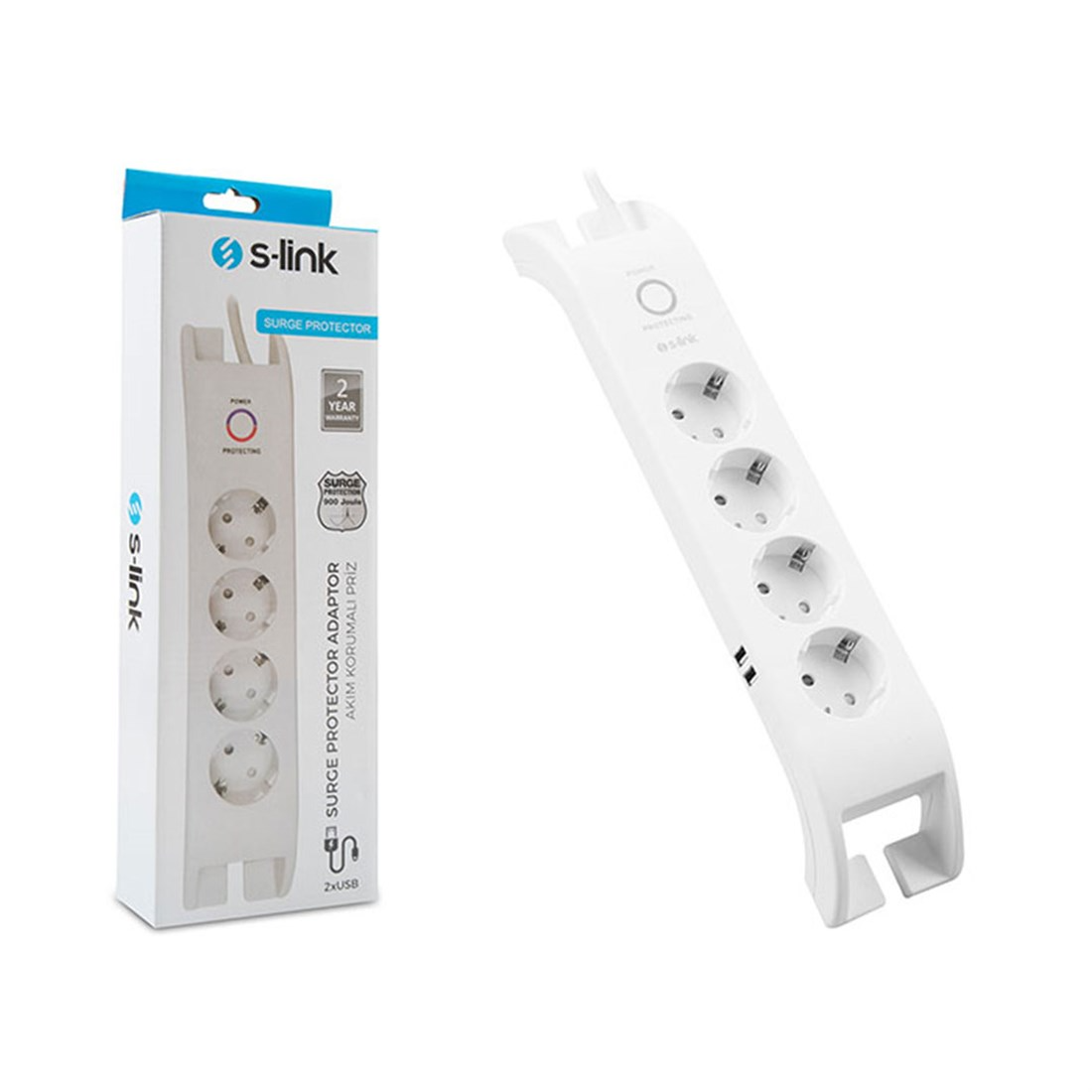 Brixgo Ghana  -  4 Way Current Protected White Socket  2m 2xUSB=2.4a 3G1.5mm2 900 Joule